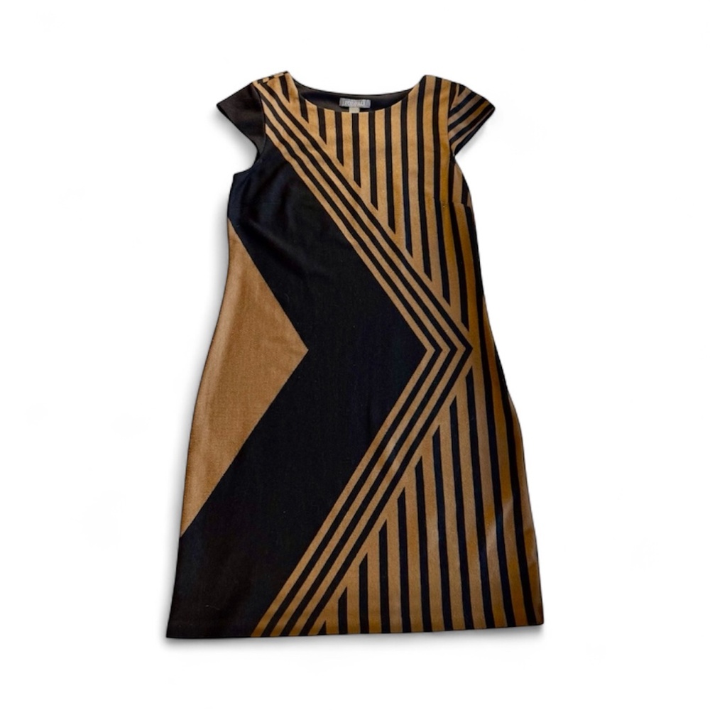 Roz & Ali Cap Sleeve Geometric Dress Tan Size 6